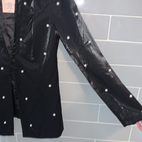 NWT SHEIN Frenchy Pearls Beaded Open Front Blazer - Picture 8 of 16